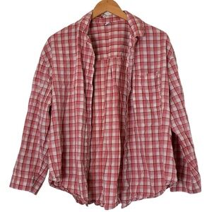 Old Navy | Pink plaid casual cotton button front long sleeve shirt